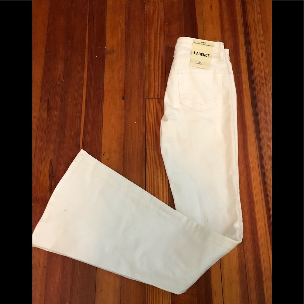 L’AGENCE Sophie High Rise Flare White Jeans 25”